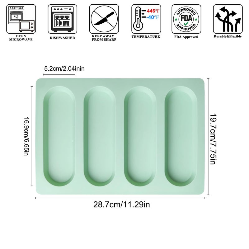 QELEG 2 Pcs Eclair Silicone Molds Hot Dog Bun Granola Bar Mold Nonstick & Heat proof Baking Pan Bread Mold for Homemade Hotdog Bun Rolls - Image 2
